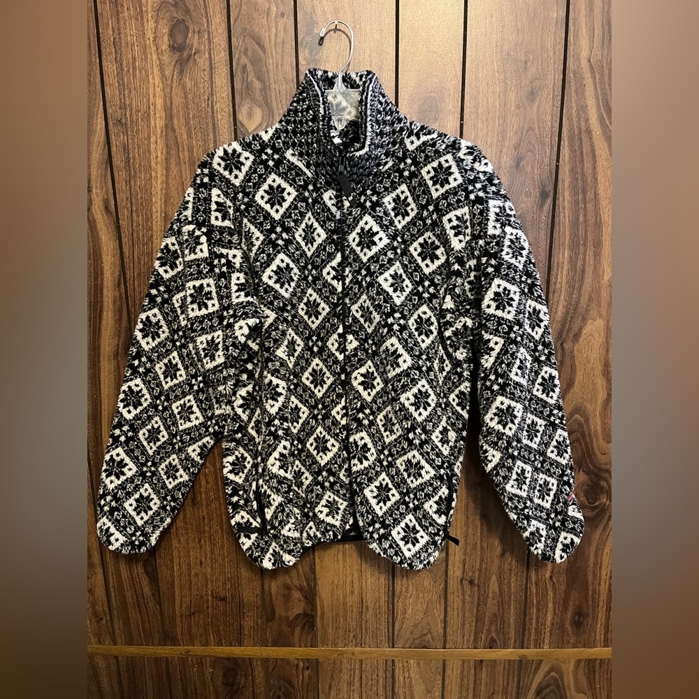 Vintage Helly Hansen Black & White Snowflake Fleece W/zip Closure Jacket Sz S